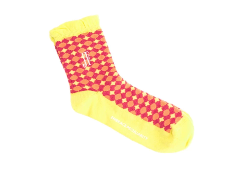 Fluevog Shoes Adeline Vog Socks - Pink & Yellow Floral Pattern Socks for Women