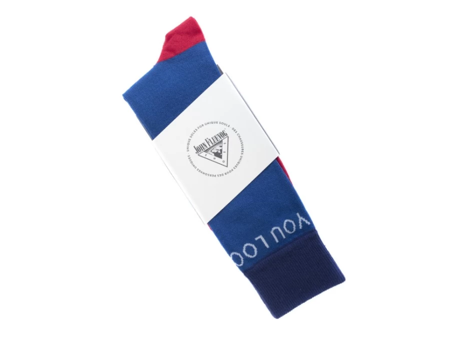 "Fluevog Shoes Blue Vog Socks | Contrast Crew Socks for Style & Comfort"