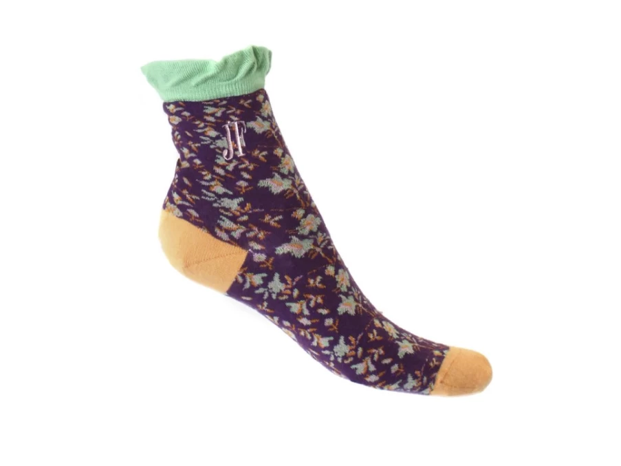 "Fluevog Shoes Purple & Orange Floral Ruffle Socks – Purrcy Vog Socks"