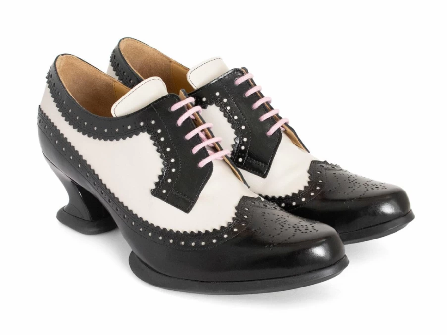 Fluevog Shoes Black/Beige Brogued Lace-Up Heels by Dr. Gunter