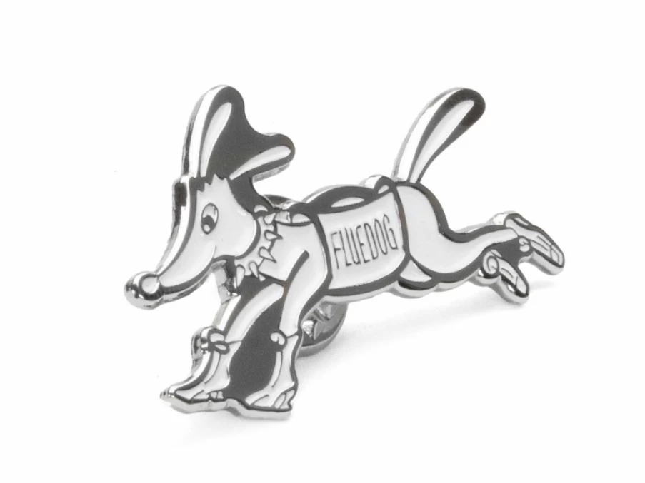 Fluevog Shoes Freddy The Fluedog Silver White Enamel Pin | Collectible Badge