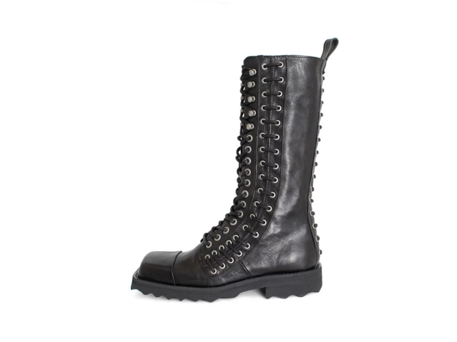 Fluevog Shoes Alonso Black Tall Lace-Up Boot With Zipper - Stylish & Comfortable