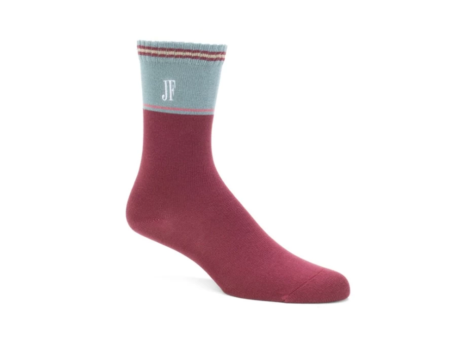 Fluevog Shoes Citta Vog Thick Colourblock Socks - Burgundy & Blue Striped Crew Socks