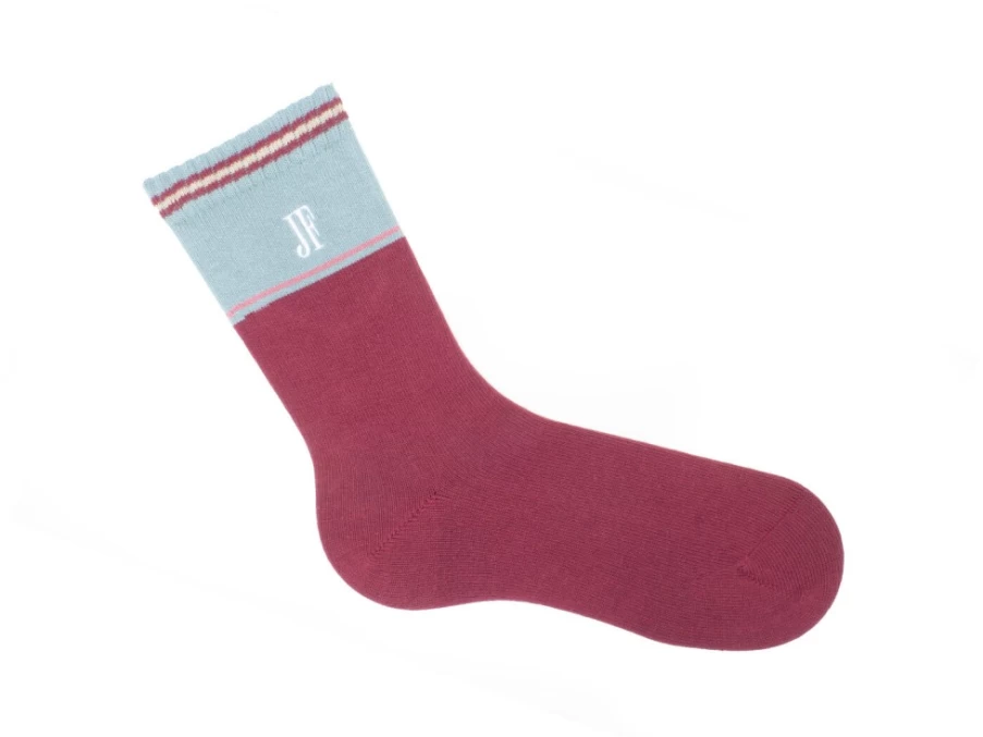 Fluevog Shoes Citta Vog Thick Colourblock Socks - Burgundy & Blue Striped Comfort Socks