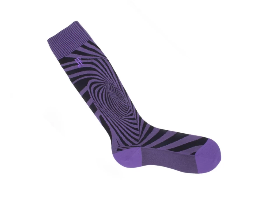 Fluevog Shoes Oberon Vog Knee-High Socks | Purple & Black Optical Illusion Pattern