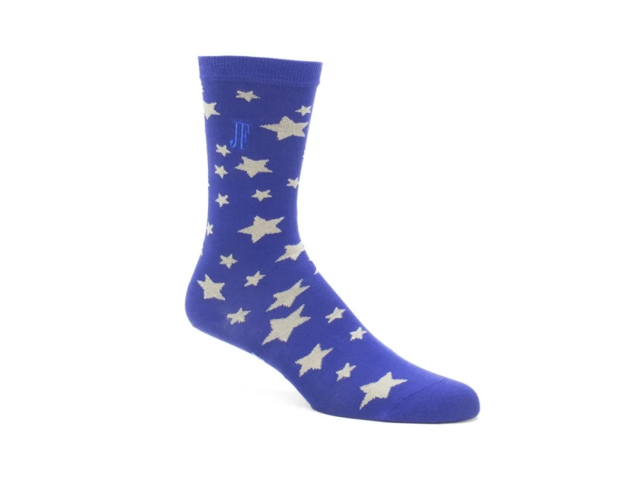 Fluevog Shoes Bianca Vog Socks with Large Stars Design in Navy/Beige