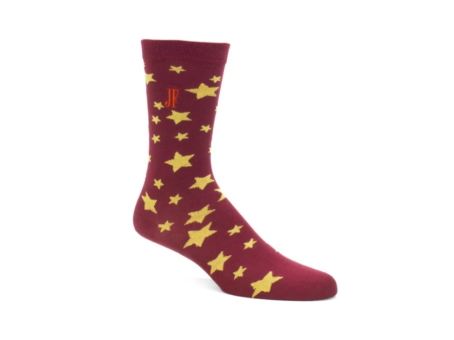 Fluevog Shoes Bianca Vog Socks - Burgundy/Yellow Large Star Pattern Socks