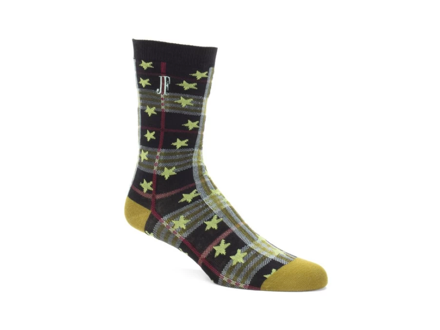Fluevog Black Plaid and Stars Socks | Ebi Vog Patterned Socks