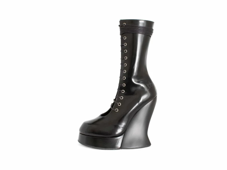 Fluevog Black Lace-Up Corset Boots for Women | Stylish & Comfortable Ankle Boots