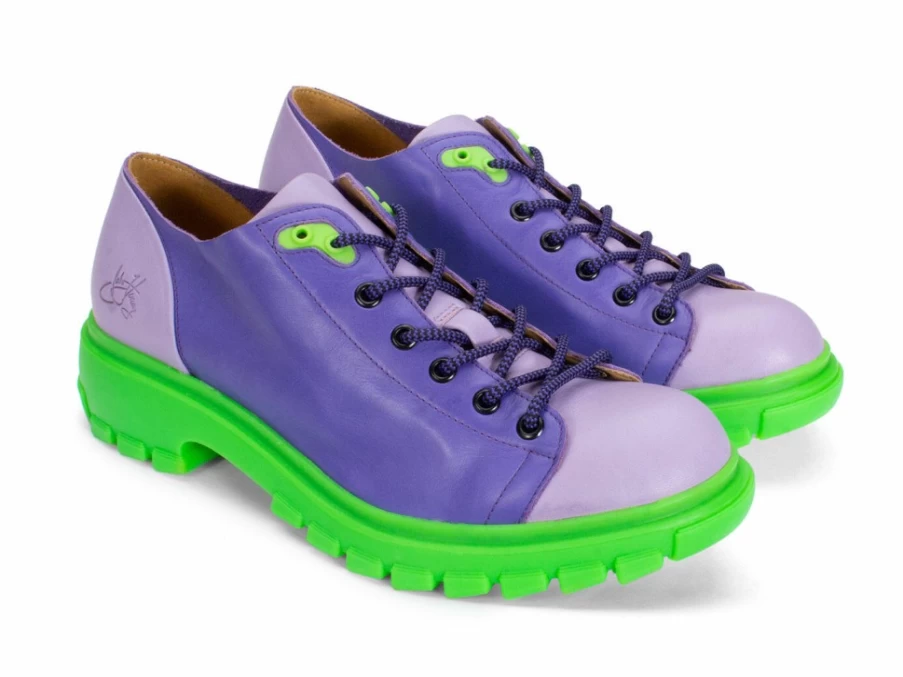 Fluevog Shoes Purple Green Leather Hiker Boots | Mardi Style Outdoor Footwear