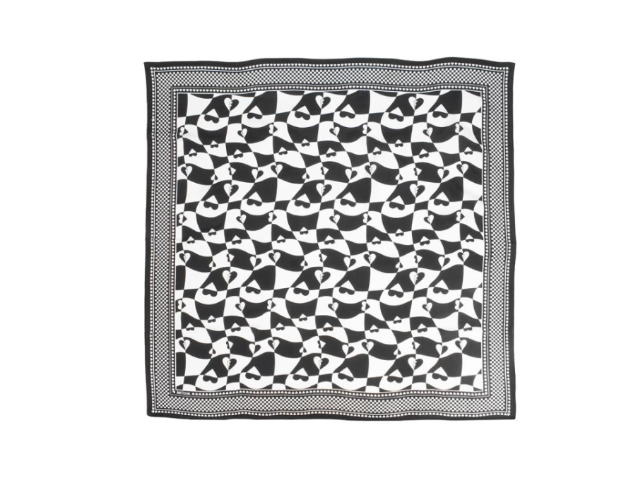 "Fluevog Shoes Warped Hearts Scarf - Black & White Large Silk Scarf for Women & Men"