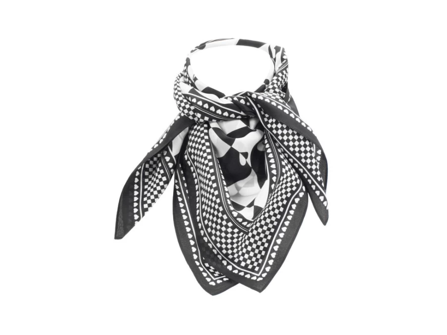 "Fluevog Shoes Warped Hearts Scarf - Black & White Large Silk Scarf for Women & Men"