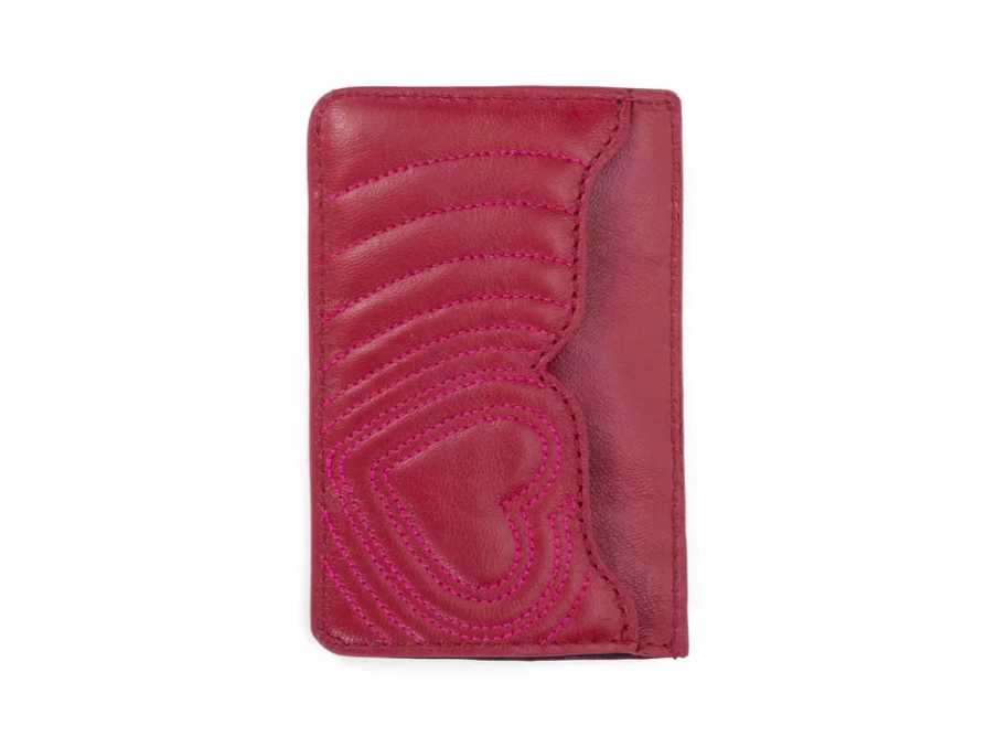Fluevog Shoes Coco Puffy Cardholder in Red & Pink | Stylish Leather Wallet for Women & Men