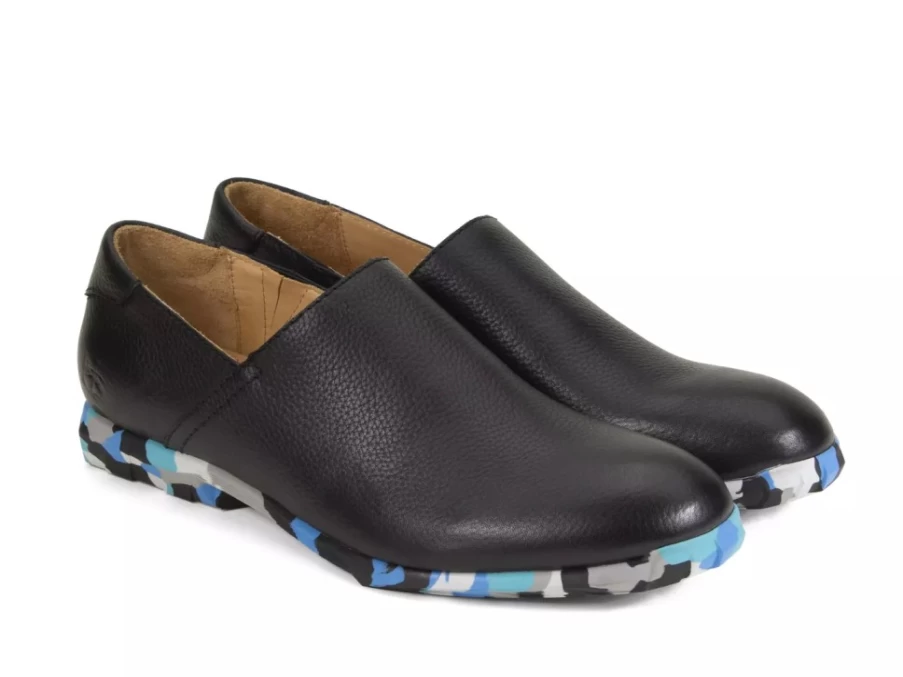 Fluevog Equinox Black Leather Slip-On Shoes for Men/Women | Comfortable & Stylish Loafers