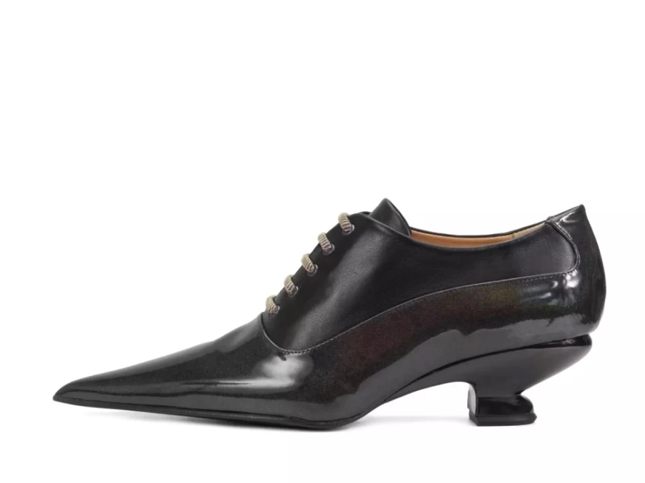 Fluevog Shoes Jenne - Black Metallic Elegant Lace-Up Heels for Women
