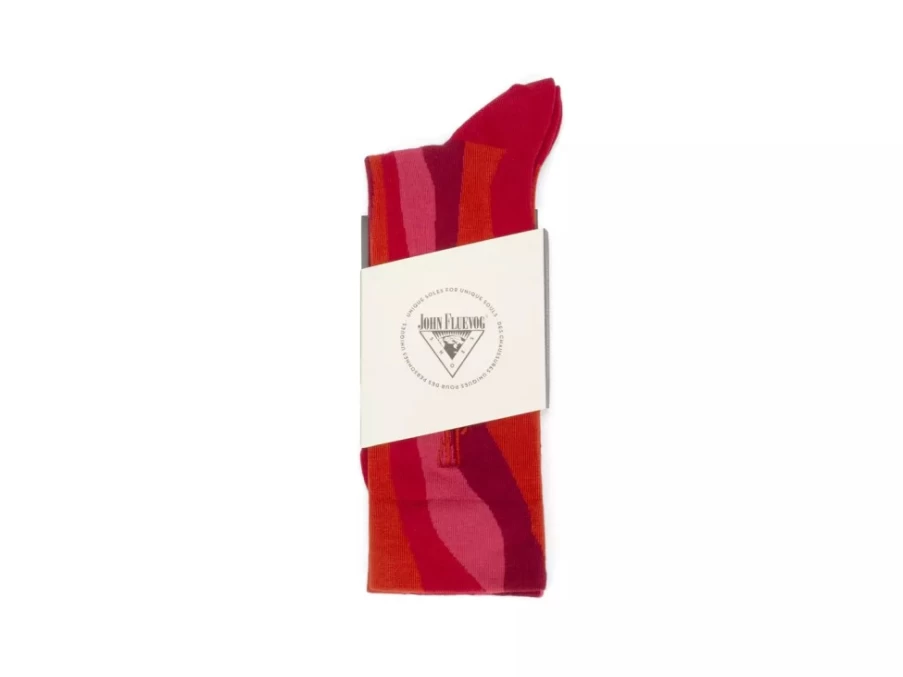 Fluevog Shoes Rogue Vog Colourful Wiggle Socks - Red Combo Pattern