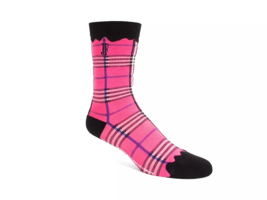 Fluevog Shoes Hazel Vog Pink Knit Plaid Socks for Women