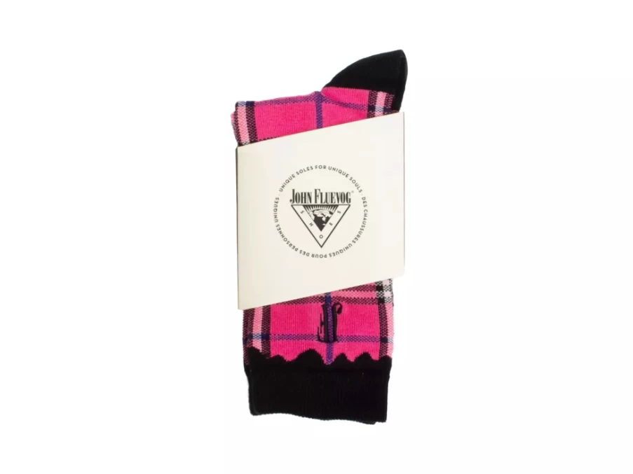 Fluevog Shoes Hazel Vog Pink Knit Plaid Socks for Women